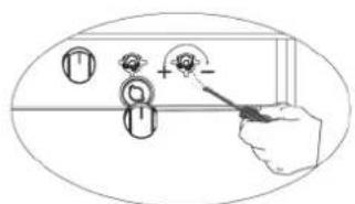 Diagram showing a hand interacting with a control panel with labeled buttons and a cursor pointing to the button.