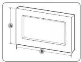 Technical drawing of a rectangular frame with labeled dimensions A and B (no text or symbols beyond labels)