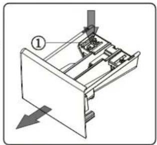Technical line drawing of a mechanical device with internal components and directional arrows (no text or symbols)