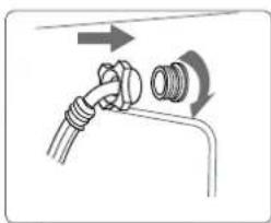 Diagram of a pipe fitting with a coiled hose and directional arrows indicating movement (no text or symbols)