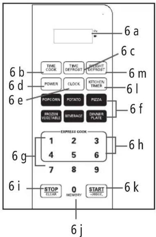 6 a 6 c 6 b 6 m 6 d 6 l 6 e POWER CLOCK KITCHEN TIMER POPCORN POTATO PIZZA FROZEN VEGETABLE BEVERAGE DINNER PLATE 6 f EXPRESS COOK 1 2 3 6 h 6 g 4 5 6 7 8 9 6 i STOP CLEAR 0 MEMORY START +ASIC. 6 k 6 j