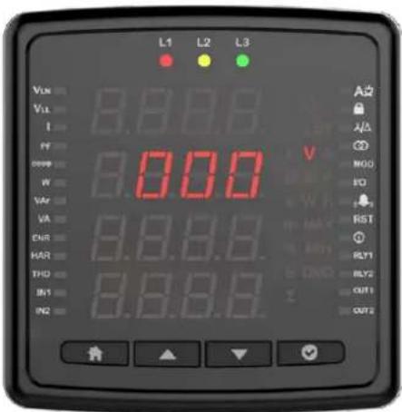 L1 L2 L3 VLN 8.8.8. VL1 I HY 8.00.0 GND W VAR 8.8.8. VA 8.8.8. ENR 8.8.8. HAR 8.8.8. THO 8.8.8. IN1 8.8.8. IN2 8.8.8. AID AIA GD MGO IO A RST D RY1 RY2 OUT1 OUT2