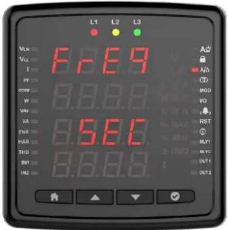 L1 L2 L3 VLW 8.269 VLU I PF COFF 8.8.8.8. W VAR 8.960 VA ENR 6.8.8.8. HAR 6.8.8.8. THQ 6.8.8.8. IN1 IN2 A立 A/A OD MOO VO M MAE REST MINI RLY1 OUT1 OUT2