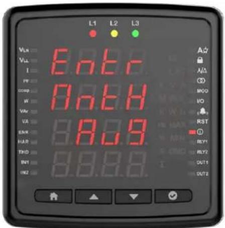L1 L2 L3 VLA 6.6.6 VL 6.6.6 I 6.6.6 PF 6.6.6 CCDP 6.6.6 W 6.6.6 VAR 6.6.6 VA 6.6.6 ENK 8.0.9 HAP 8.0.9 THD 8.0.9 BN1 8.0.9 IN2 8.0.9 A A A C MOD VO RST RLY1 RLY2 OUT1 OUT2