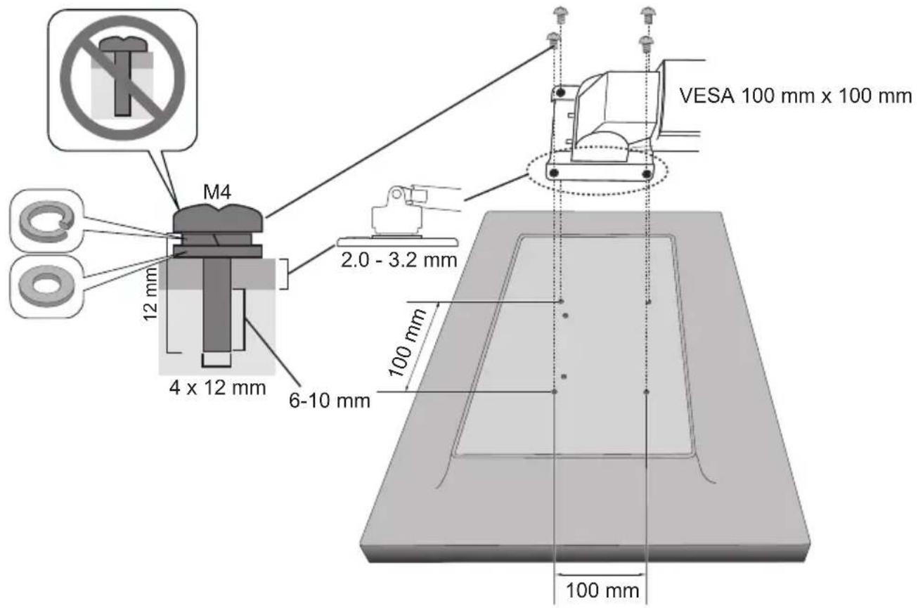 M4 12 mm 4 x 12 mm 6-10 mm 2.0 - 3.2 mm VESA 100 mm x 100 mm 100 mm 100 mm