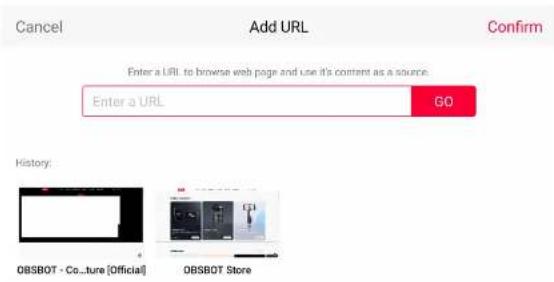 Cancel Add URL Confirm Enter a URL to browse web page and use it's content as a source. Enter a URL GO History: OBSBOT - Co.,ture [Official] OBSBOT Store