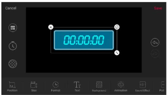Cancel 00:00:00 Position Size Format Text Background Animation Sound Effect Poll