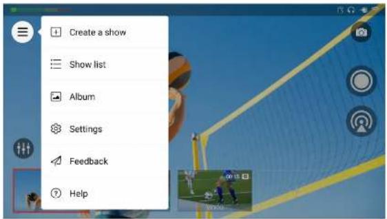Create a show Show list Album Settings Feedback Help