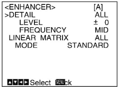 [A] >DETAIL ALL PEGEL ± 0 FREQUENZ MITTEL LINEARE MATRIX ALL MODUS STANDARD ▲▼▼▼ Auswählen ▲▼▼▼●