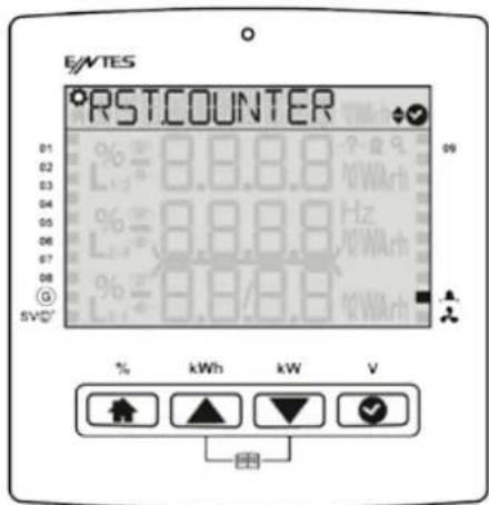 EWTES *RST.COUNTER 01 02 03 04 05 06 07 08 09 5V/0' % 8.00kW L=8.00kW Hz AOWArh 8.00kW % 8.00kW kW V % kWh kW V