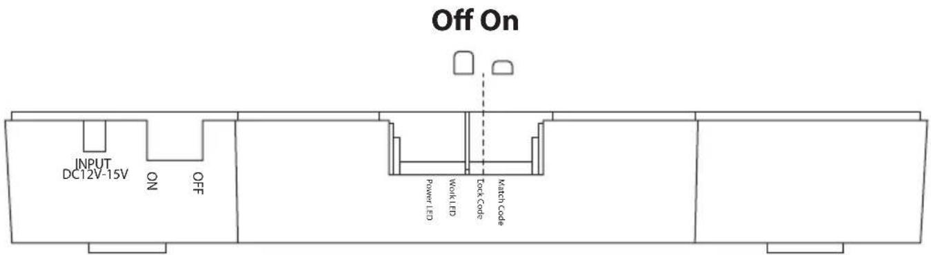 Off On INPUT DC12V-15V ON OFF Power LED Work LED Lock Code Match Code