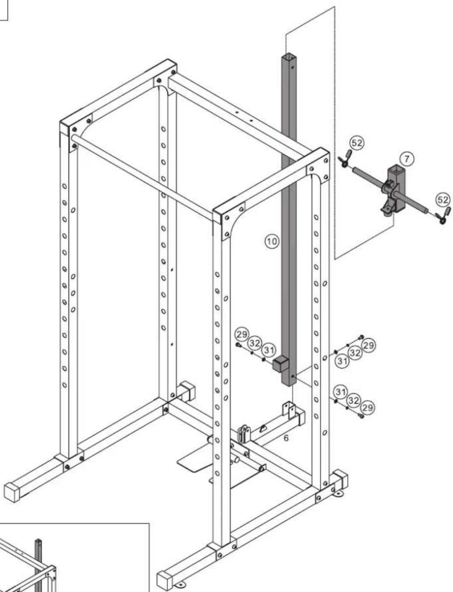 Technical diagram of a mechanical frame assembly with numbered components and labeled parts