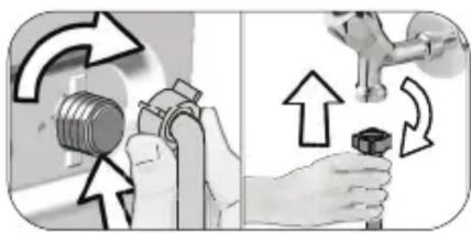 Illustration showing hands adjusting a pipe fitting with directional arrows indicating movement (no text or symbols).