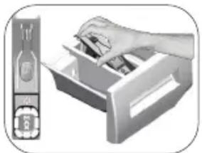 Illustration of a hand inserting a card into a file into a folder, next to a mobile phone (no text or symbols visible).