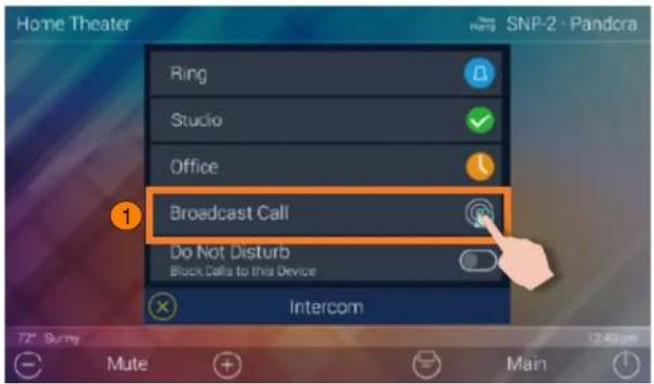 Home Theater SNP-2 · Pandora Ring Studio Office 1 Broadcast Call Do Not Disturb Block Calls to this Device Intercom 72° Survey Mute + Main