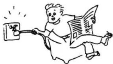 Cartoon drawing of a person running with a newspaper and a phone, no text or symbols present.