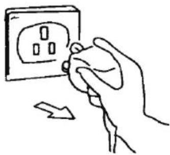Hand placing a plug into an electrical socket with a downward arrow (no text or symbols).