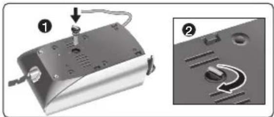 Close-up of a device with labeled parts and a close-up view showing internal components.