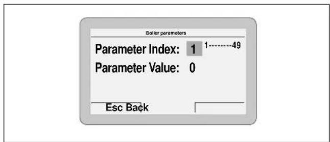 Boltler parameters Parameter Index: 1 1------49 Parameter Value: 0 Esc Back