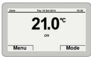 Zone Thu 18 Set 2014 10:30 21.0°C Off Menu Mode