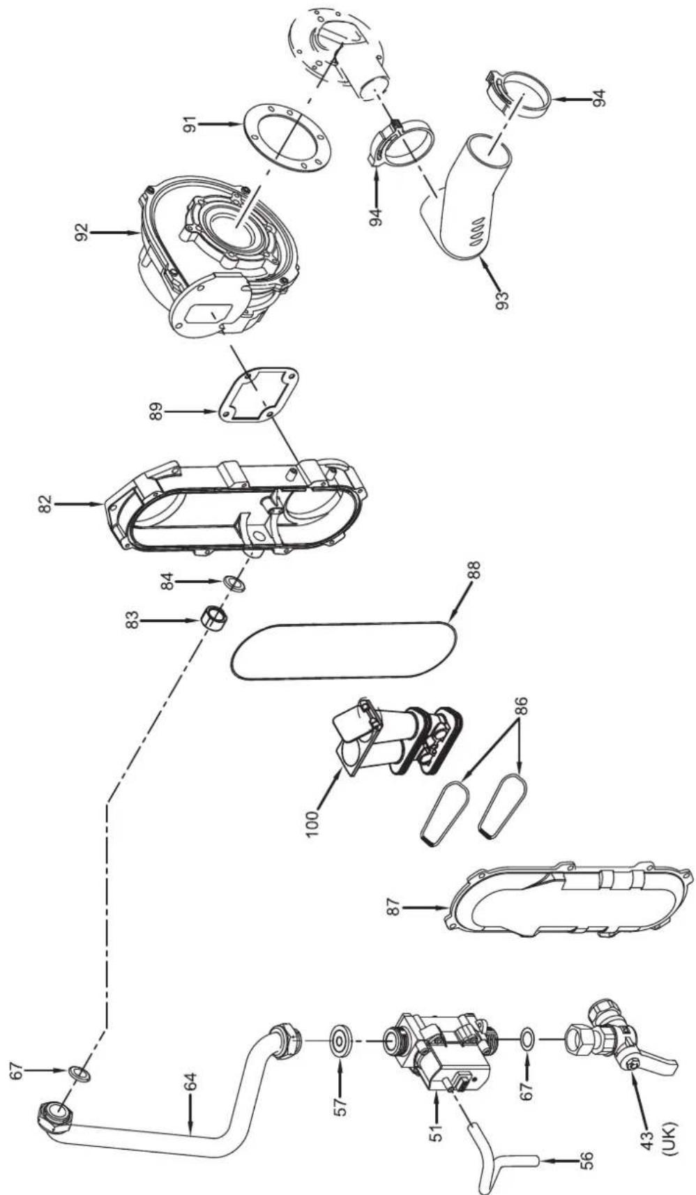 Technical diagram of a device with numbered parts, likely an electric vehicle or motor assembly, showing exploded and assembled views.