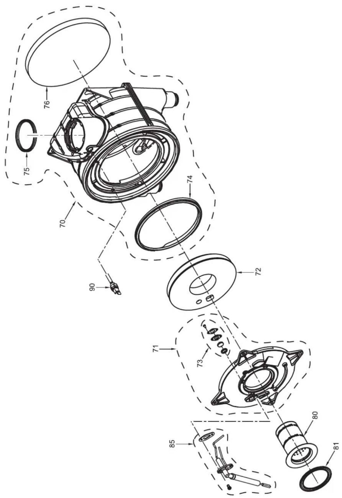 Technical diagram of a mechanical assembly with numbered components, likely a pump or motor assembly.