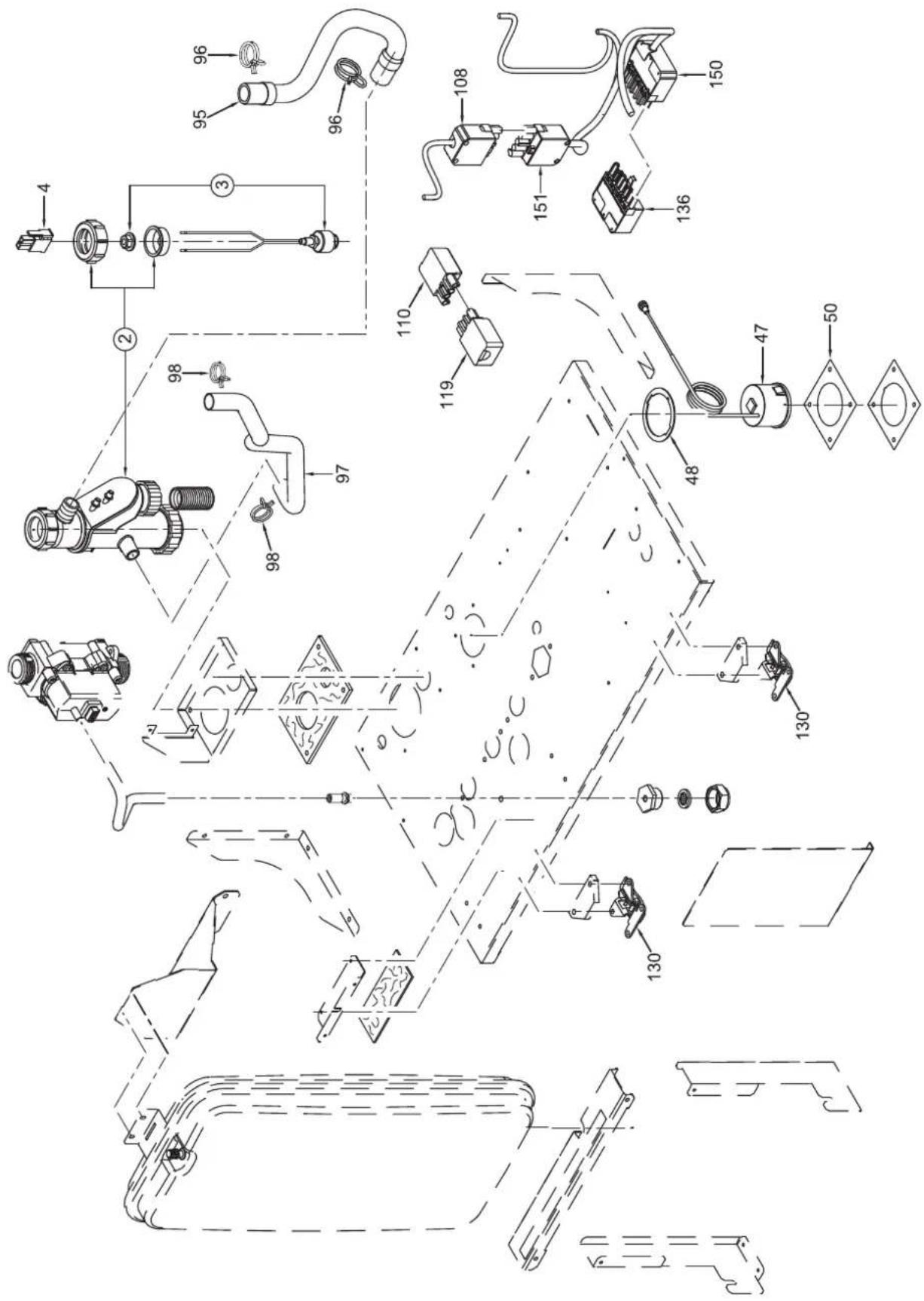 Technical schematic diagram of a mechanical assembly with numbered components and labeled parts