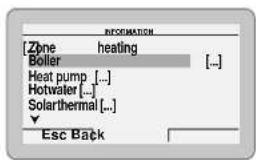 [Zone heating Boiler [...] Heat pump [...] Hotwater [...] Solarthermal [...] Esc Back