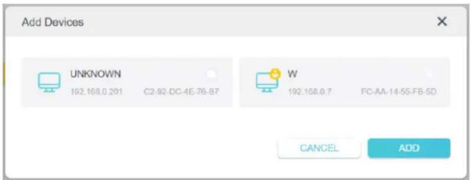 Add Devices UNKNOWN 192.168.0.201 C2-92-DC-4E-76-87 W 192.168.0.7 FC-AA-14-55-FB-5D CANCEL ADD