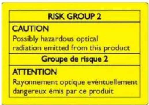 Groupe de risque 2 ATTENTION Rayonnement optique éventuellement dangereux émis par ce produit
