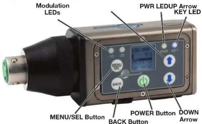 Modulation LEDs PWR LEDUP Arrow KEY LED MENU/SEL Button BACK Button POWER Button DOWN Arrow