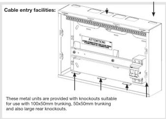 Cable entry facilities: ATMICAL These metal units are provided with knockouts suitable for use with 100x50mm trunking, 50x50mm trunking and also large rear knockouts.