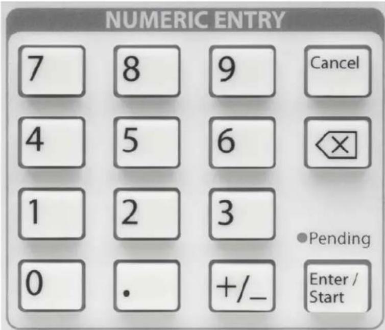 NUMERIC ENTRY 7 8 9 Cancel 4 5 6 1 2 3 0 . +/- Pending Enter / Start