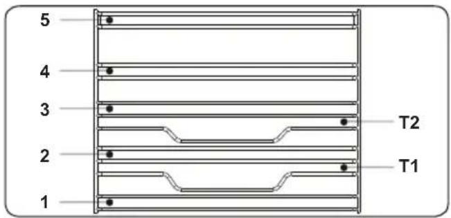 5 4 3 2 1 T2 T1