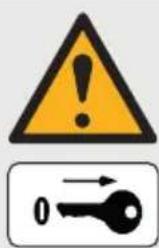 Warning sign with exclamation mark and key symbol, indicating no hazard or absence.
