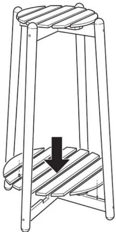 Line drawing of a four-legged stool with a black downward arrow indicating compression or lifting (no text or symbols)