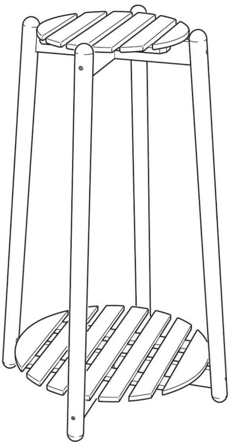 Line drawing of a four-legged metal stand with slatted base and support legs (no text or symbols)