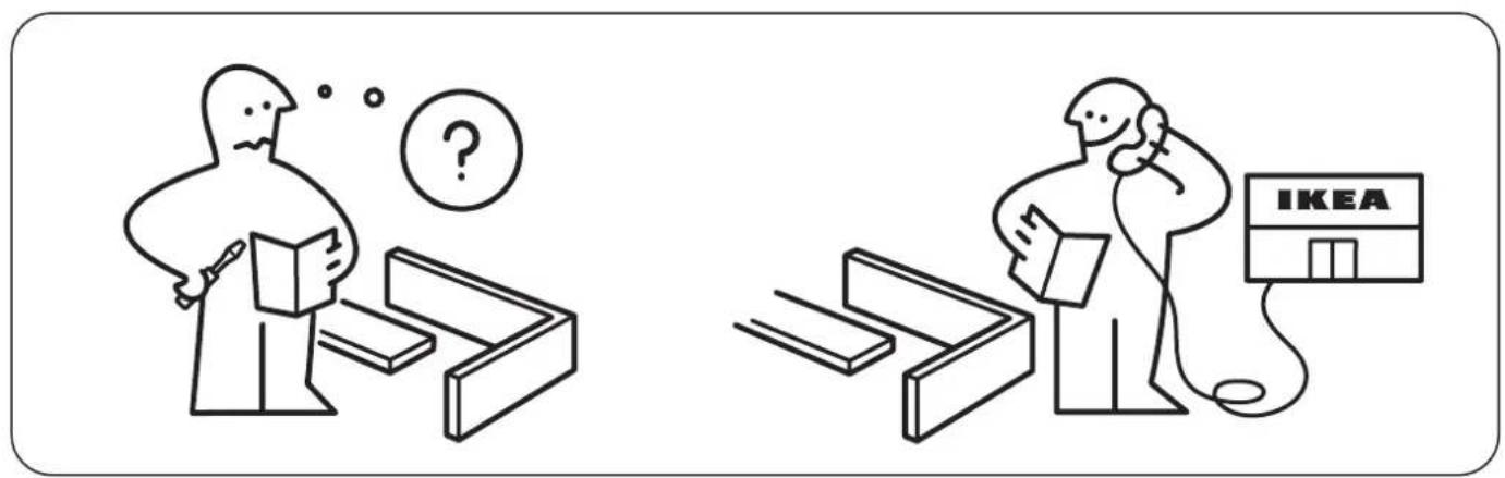Illustration showing two scenes: one with a person thinking and the other with a person holding a package labeled 'IKEA' connected to an IKEA store.