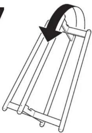 Line drawing of a mechanical lifting device with a curved arrow indicating rotation (no text or symbols)