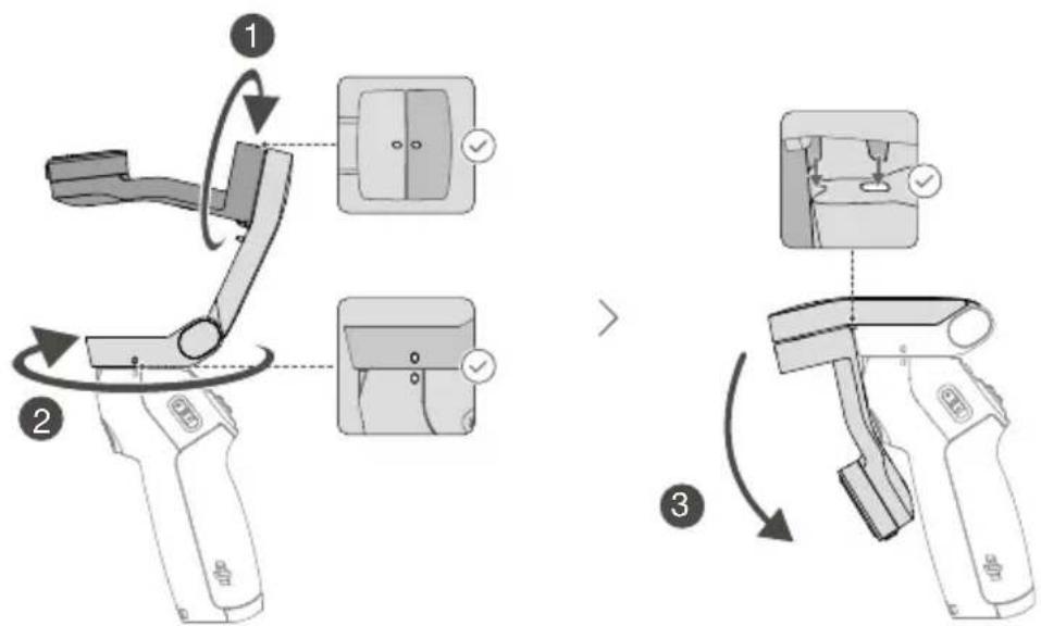 Diagram illustrating the step-by-step installation of a handheld device, showing hand positioning and adjustment steps.