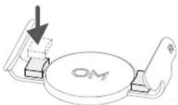 Diagram of a mechanical component with a circular base labeled 'OM' and a downward arrow indicating force or direction (no text or symbols beyond the label)