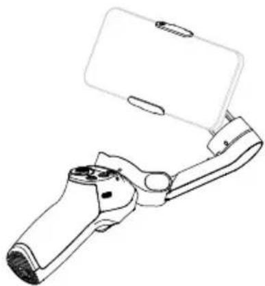 Line drawing of a handheld device with a smartphone mounted on top (no text or symbols)