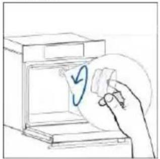 Hand holding a circular object with a blue checkmark inside an open appliance (no text or symbols)