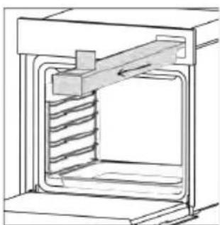 Technical line drawing of a mechanical or electrical enclosure with internal channels and a handle (no text or symbols)