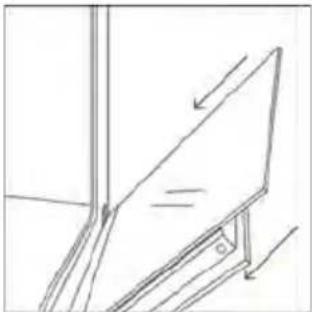 Simple line drawing of a tilted rectangular object on an inclined stand, with no text or symbols present.