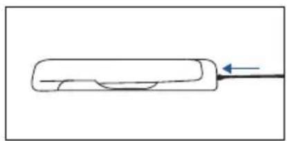 Simple line drawing of a rectangular object with a curved cutout and an arrow pointing to it (no text or symbols)