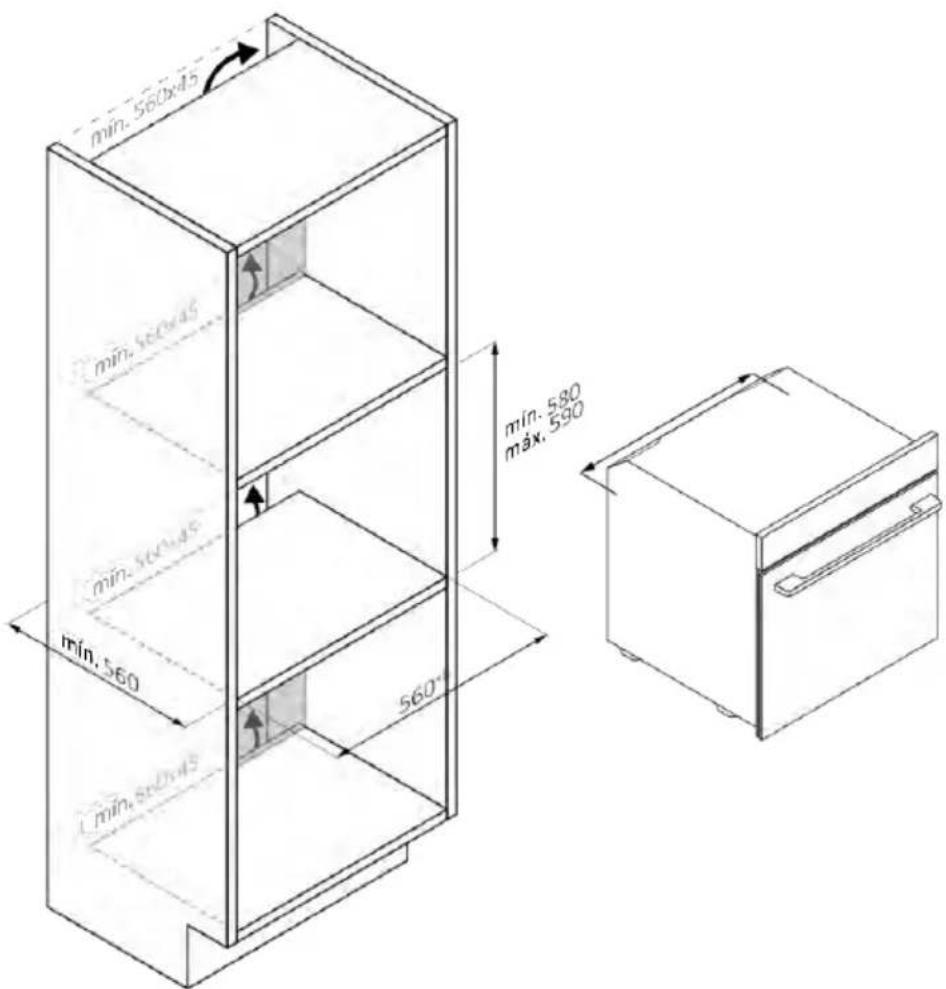 Isometric line drawing of a multi-level refrigerator with drawers and shelves (no text or symbols)