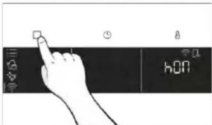Hand interacting with a digital control panel showing 'hON' and function buttons.