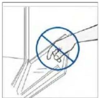 Hand holding a hand with a blue circle and diagonal line, no text or symbols present