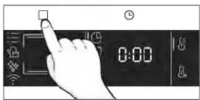 Hand interacting with a digital timer showing 0:00, surrounded by icons for signal or function controls.